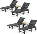 Outdoor Chaise Lounge Chairs with Table, 6-Piece, 26.8” Super Wide Lounge Chair Outdoor, HDPS Pool Chairs with 5 Positions, Patio Lounge Chair with Wheels for Pool,Lawn,Backyard, Black