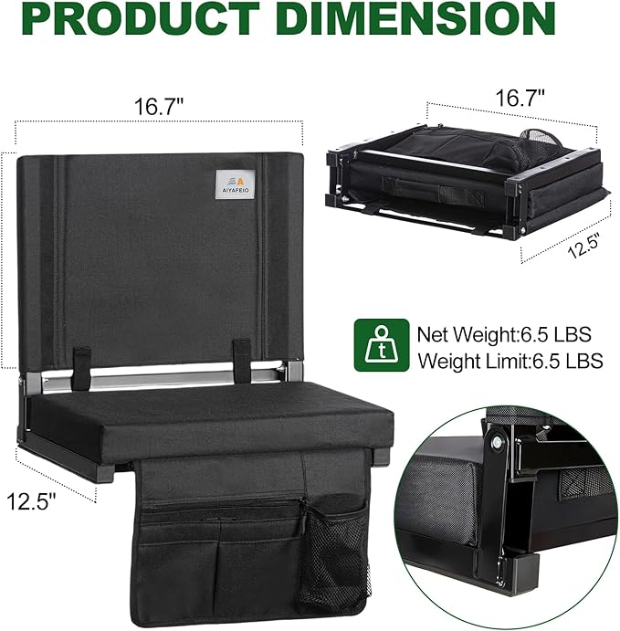 Stadium Seats for Bleachers with Back Support, Bleacher Chairs with Back，Portable Bleacher Seats with Cushions and Backpacks，Wide Stadium Chair for Sports Events and Concerts