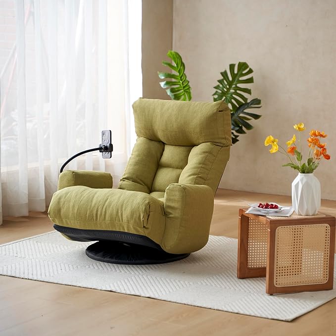 Lounge Sofa Chair with Side Pocket Armrests & Phone Holder. Gaming Chair for TV, Reading,Video,Games.Indoor Floor Chaise in Livingroom, Bedroom.Adjustable Foldable Backres&360° Swivel (Green1)