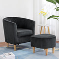 DAZONE Accent Chair, Barrel Chair with Ottoman Comfy Armchair Corduroy Living Room Chairs Mid Century Modern Chair Upholstered Club Tub Sofa Chair for Bedroom Reading Room Charcoal