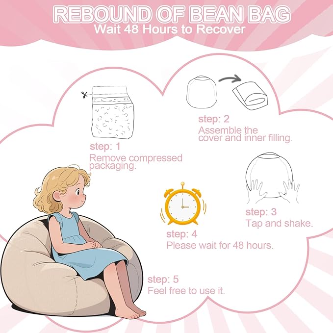 COMAX Bean Bag Chair for Kids, Kid Beanbag Chair Cute, Cotton Canvas Lazy Chair with Shredded Foam Filling, Stuffed Floor Sofa Couch for Boys and Girls, Pink