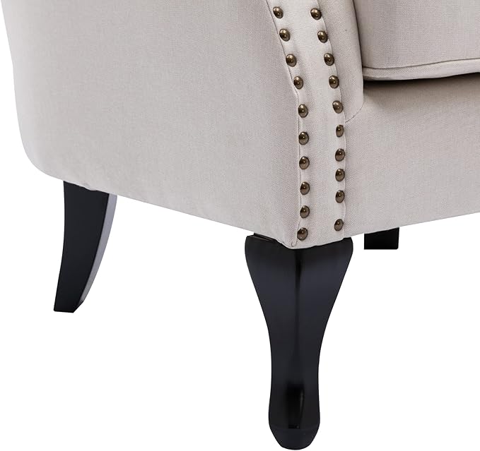 Janoray Mid Century Modern Accent Chair Upholstered Armchair Comfy Linen Fabric Single Sofa with Tufted Wingback for Small Spaces Bedroom Living Room, Beige