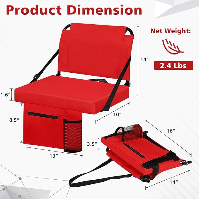 Stadium Seat for Bleachers with Back Support and Wide Padded Cushion Stadium Chair - Includes Shoulder Strap and Cup Holder