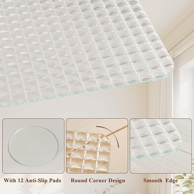 VETROUVE Flower Chair Mat for Carpet 36" x 46" Tempered Glass Floor Mat on Carpet or Hard Floor with 4 Anti-Slip Pads, 1/5" Thick