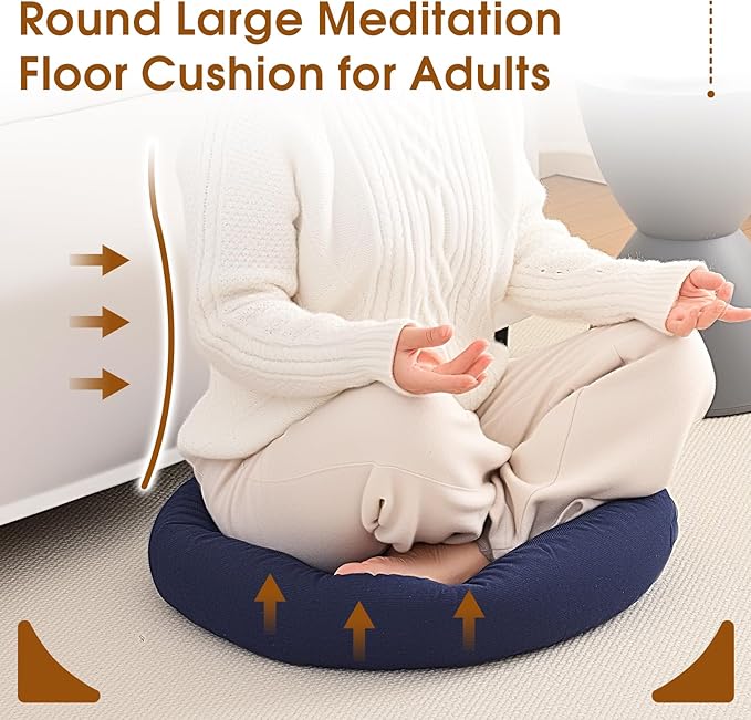 2Pcs Floor Pillows for Adults, 22x22x6 Inch Meditation Cushions, Large Round Sitting Cushion Living Room Memory Foam Pillow for Sitting (2, Navy, 22x22x6 Inch)