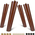 FoDau770 Brown Rubber Wood Furniture Legs 12 Inches, Slant Tapered Wood Feet Mid Century Sofa Legs Set of 4, 5/16" UNC Furniture Feet Replacement Parts for Cabinet Couch Dresser Chair Ottoman Table
