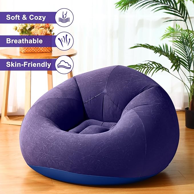 Realspring 12 Pcs Inflatable Bean Bag Chairs for Adults with Electric Air Pump, Blow up Couch Folding Portable Inflatable Couch Lazy Sofa for Outdoor Movie Nights Camping Room (Blue,Red,Coffee)