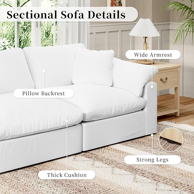 Forest aesthetics Modular Sectional Sofa Cloud Couch,78.6" Down Filled Comfy Cloud Modern Sofa,2 Seater with White Linen Couch Cushion Covers Removable Furniture for Living Room