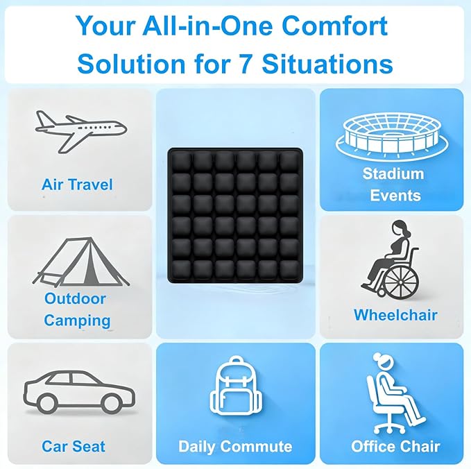 Inflatable Seat Cushion, Pressure Relief Airplane Seat cushion for Long Flights Without Air Pump, Portable Car Seat Cushions,Office Chair Wheelchair Cushions Relief Discomfort in Coccyx&Buttock