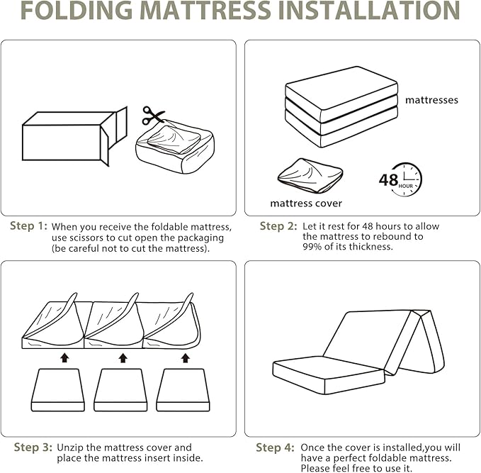 Tri Fold Memory Foam Foldable Mattress Full, 3 inch Folding Mattress for Guest Sleep. Portable Trifold Mat with Removable Washable Cover, Floor Sleeping Mat for Adult and Kid
