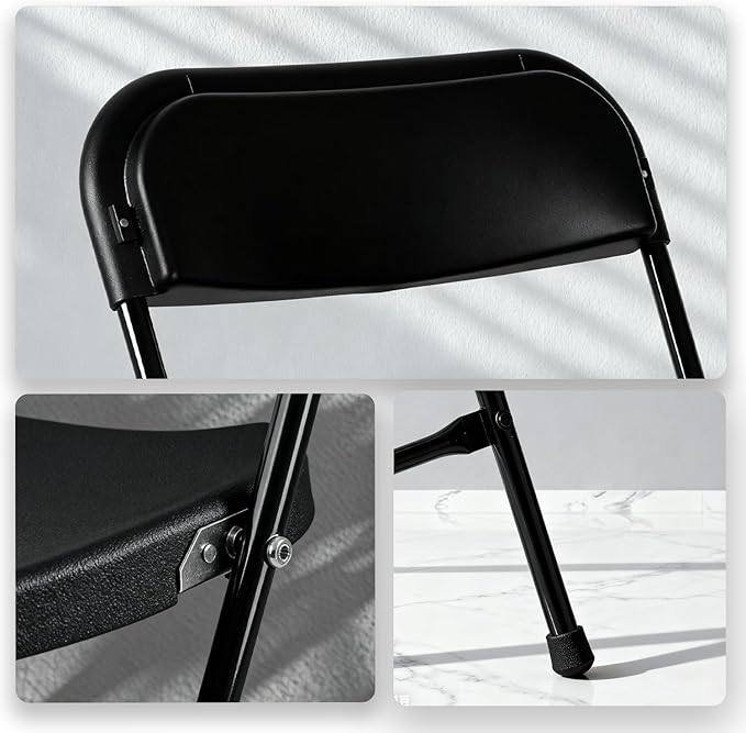 10 Pack Black Plastic Folding Chair, Indoor Outdoor Portable Stackable Commercial Seat with Steel Frame 350lb. Capacity for Events Office Wedding Party Picnic Kitchen Dining