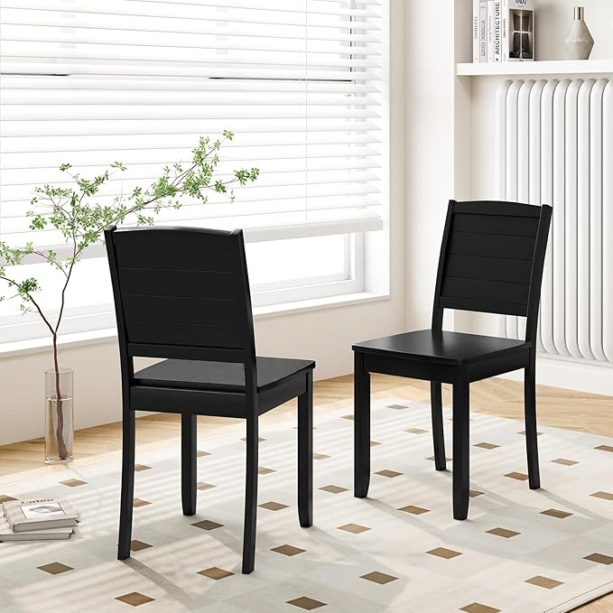 Giantex Wood Dining Chairs Set of 2, Modern Kitchen Chairs w/Rubber Wood Legs, Curved Backrest, Farmhouse Diner Chairs, Wooden Armless Side Chairs for Home Dining, Restaurant, Load 400 LBS, Black