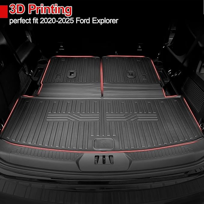 Floor Mats for 2020-2025 2026 Ford Explorer 7 seat Accessories, Cargo Mat with Backrest Mat All Weather TPE Waterproof for Ford Explorer 7 Passenger Bench Seat ST Accessories 2025 2024 2023