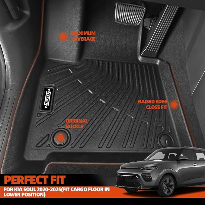 All Weather Floor Mats Fit for Kia Soul 2020-2025(Fit Cargo Floor in Lower Position) Floor Mats & Trunk Mat & Backrest Mat Replacement for Kia Soul Accessories Anti-Slip Floor Liner