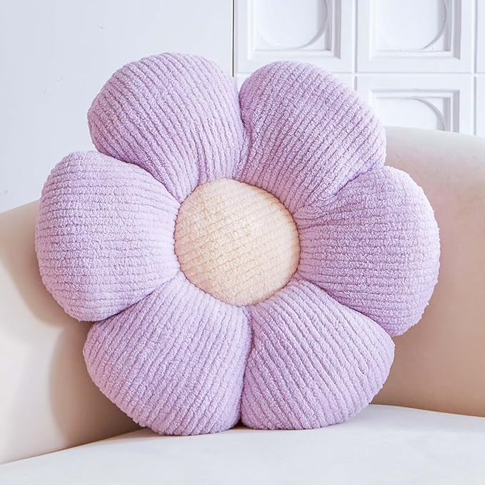 VBGYA Lavender Flower Decorative Throw Pillows, Cute Daisy Shaped Plush Aesthetic Pillow, Soft 19.6" Floor Seat Cushion