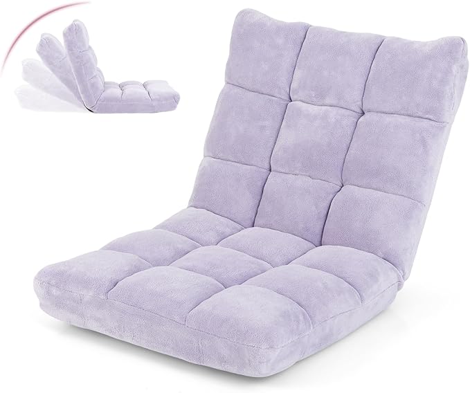 GOFLAME 14-Position Folding Floor Chair, Padded Gaming Lazy Sofa Chair with Adjustable Backrest, Couch Recliner, Sleeper Bed Lounge Chair for Reading, Gaming, Meditating (Light Purple)