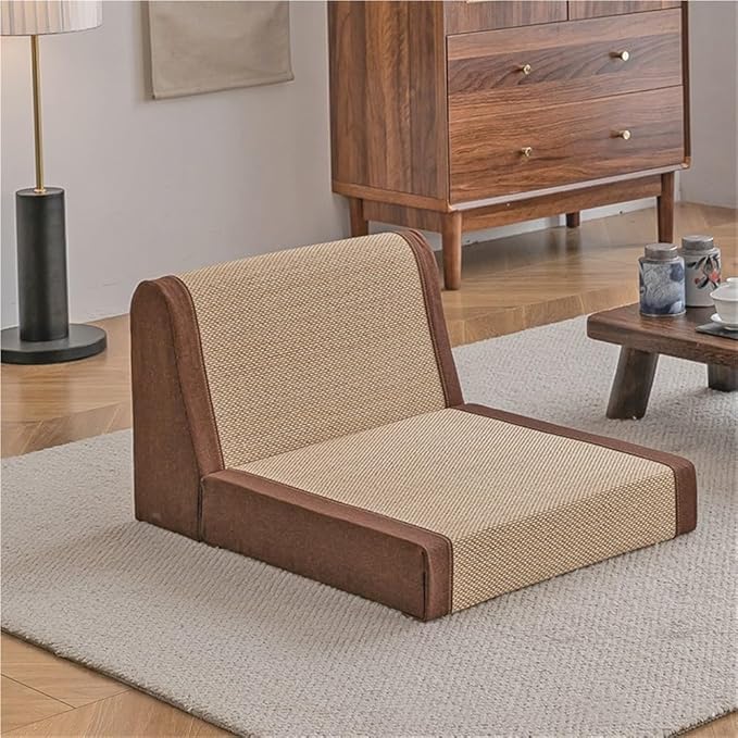Floor Chair with Back Support, Bamboo Low Meditation Chair, Tatami Chair with Soft Cushion, Versatile Legless Chair for Living Room, Bedroom, Bay Window(Natural)