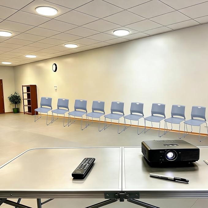 Grey Stacking Chairs Set of 4, Modern Stackable Office Chairs with Wide Plastic Seat & Metal Sled Base for Waiting Room Break Room Conference Church Banquet Lobby