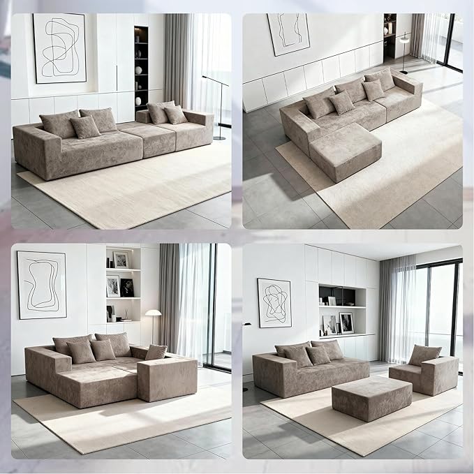 Sytopia 109" L-Shaped Cloud Couch, Boneless Modular Sectional Sofa with Deep Seat for Living Room Bedroom, Modern Floor Couch Chenille, Comfy Sleeper Futon Sofa Bed 40D Foam Furniture, Left Facing