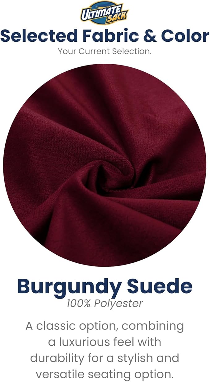 ULTIMATE SACK 5000 5-Foot Bean Bag Chair, Burgundy Suede Cover – Oversized Foam Lounger, Floor Seat, Small Sofa, or Couch Bed for Living Area, Gaming Room, or Reading Lounge