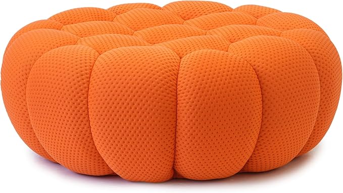 JACH 41.24'' Modern Lazy Floor Ottoman, Bubble Footstool, Upholstered Mesh Fabric Bubble Couch Sofa, 3D Honeycomb Shape Ottoman for Living Room, Office, Apartment, Small Space (Orange)