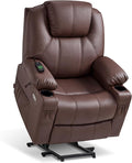 MCombo Large Power Lift Recliner Chair with Massage and Heat for Tall Elderly People, 3 Positions, Cup Holders, and USB Ports, Faux Leather 7516 (Large, Light Brown)