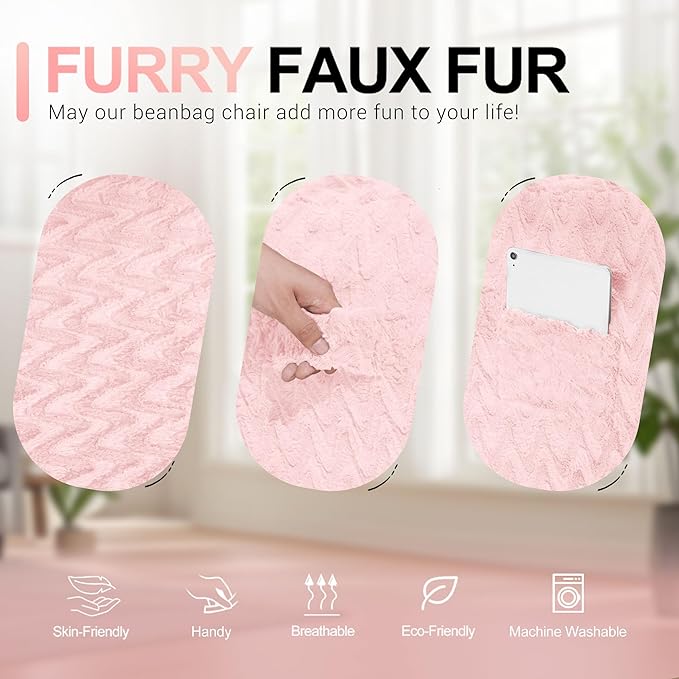 5FT Bean Bag Chair,Giant Bean Bag Chairs for Adults,Big Bean Bags with Memory Foam Filled, Large Beanbag Chairs with Chevron Plush Cover-Soft Pink