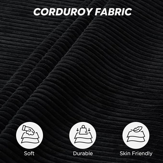 Sectional Cloud Boneless Couch for Living Room Bedroom, Comfy Modern L Shaped Modular Sofa with Right Chaise, Deep Seat Upholstered Memory Foam Couch in Box, No Assembly (Fine Striped Corduroy, Black)