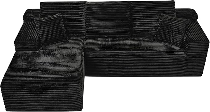 108" Boneless Cloud Sectional Couches for Living Room, Comfy Fluffy L Shaped Memory Foam Deep Seat Boneless Couch, Modular Sectional Sofa with Left Facing Chaise, Black