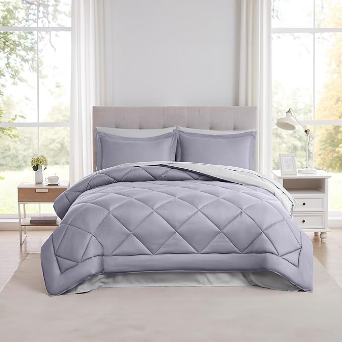 Modern Threads 7-Piece Reversible Comforter Set - Bedding Ensemble with Comforter, Sheets, Pillowcases, and Shams, Lavender King