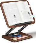Viozon Book Stand for Reading, Book Holder 360° Rotating Base with Pen Slot, Foldable Reading Display Stand with Elastic Page Clips for Cookbook, Recipe, Textbook, Tablet, Laptop.