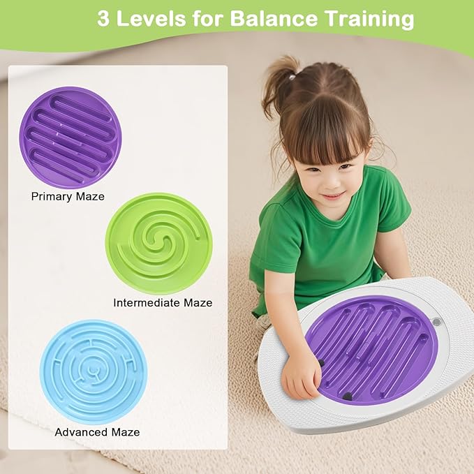 Zozimix Balance Board with Maze for Kids, 20 inch Labyrinth Wobble Board Rocking Seesaw Sensory Training with 2 Balls & 2 Replacement Labyrinth Disks, Non-Slip Pedals Indoor Outdoor for Boys Girls