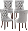 Kiztir Velvet Dining Chairs Set of 4, Upholstered Dining Chairs with Nailhead Trim and Button Back, Luxury Tufted Dining Chair for Living Room, Bedroom, Kitchen (Light Gray)