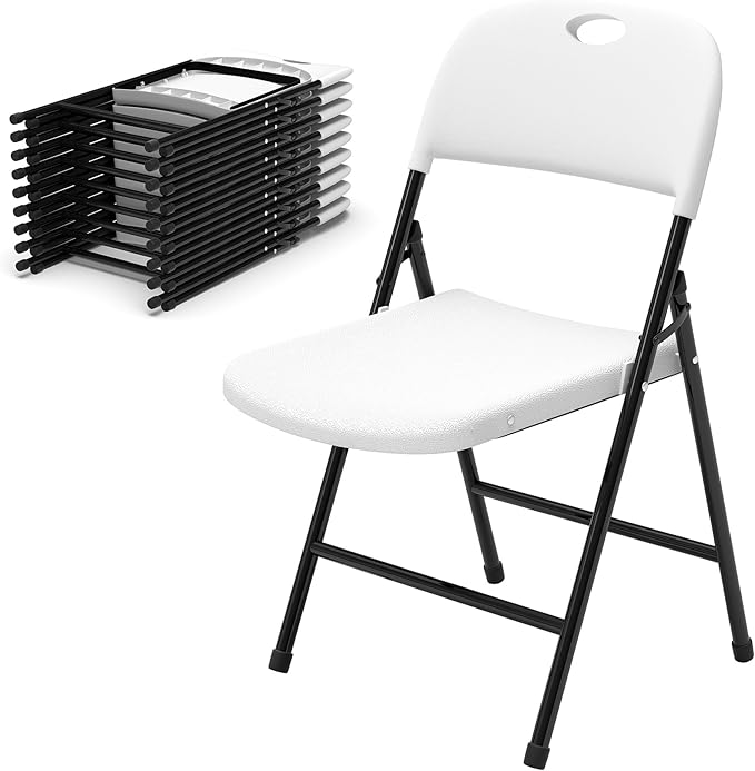 Folding Chairs, Plastic Foldable Chair, Outdoor Plastic Sturdy Metal Folding Chairs, Heavy Duty Foldable Commercial Seating for Picnic, Party, Patio 30 Pack White