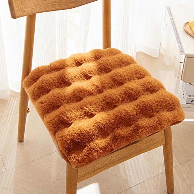 Square Faux Fur Seat Cushion, Faux Rabbit Fleece Chair Pad, Winter Thick Plush Cushions for Dining Chairs, Comfy Lazy Sofa Office Floor Pillow, Cute Bedroom Decor(Yellow,4pc/17.7×17.7inches)