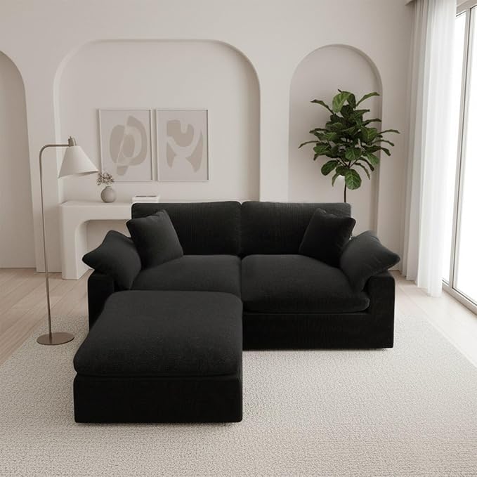 Forest aesthetics L-Shaped Modular Cloud Sectional Sofa, 2-Seater with Chaise,Modern Down Filled Detachable Couch for Living Room, Office & Small Apartment,Black