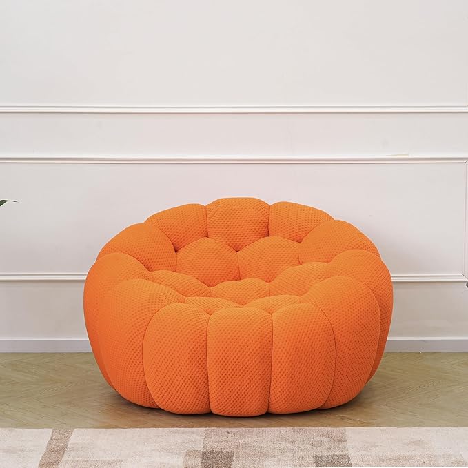 JACH Oversized Bubble Couch Chair, 49.21'' Modern Lazy Floor Sofa, Upholstered Mesh Fabric Bubble Sofa, 3D Honeycomb Shape Curved Couch for Living Room, Office, Apartment, Small Space (Orange)
