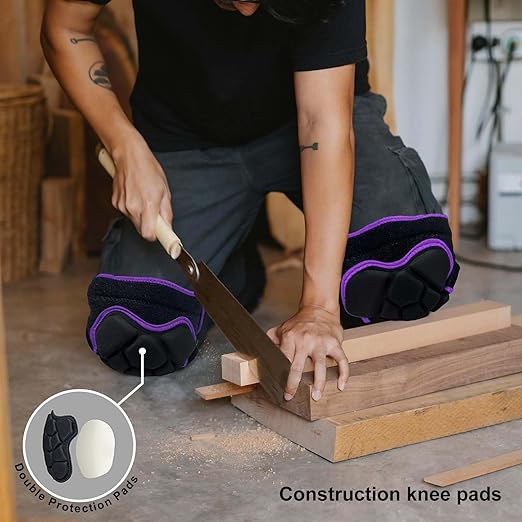 Knee Pads for Men Women Floor Work, Thick Memory Foam Knee Pad for Carpet Installer, Planting Flower, Mopping Floors, Anti-Slip Kneepads for Gardening Cleaning Nursing DIY Project for Kneeling, Purple M (1 Pair)