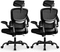 High Back Ergonomic Office Chair, Breathable Mesh Desk Chair with Lumbar Support, Adjustable Headrest, Flip-up Armrests, Computer Gaming Chair, (Black, 2Pack)