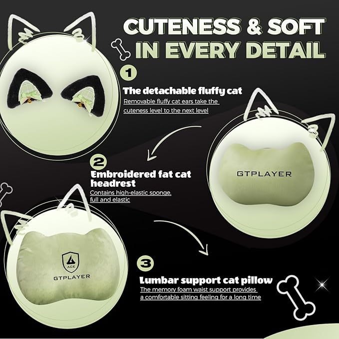 GTPLAYER Gaming Chair Cute with Cat Ears Ergonomic Computer Chair with Dog Embroidery Adjustable Memory Foam Lumbar Support and Headrest Comfortable Reclining Office Chair Soft Velvet Fabric for Women