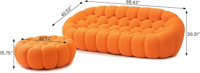 WJShome Modular Sectional Sofa,Bubble Couch,Comfy Curved Couch Living Room Sets,Modern Upholstered Bean Bag Sofa Mesh Fabric Lazy Floor Chair Living Roon Sets (Orange, 3 Seater+Ottoman)