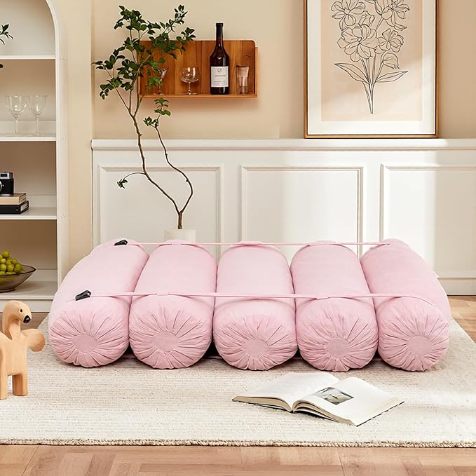 Ekskiei Bean Bag Sofa, Corduroy Sectional with Connecting Straps, Flexible Floor Seating, Soft Foam Filled Lounger, Non-Removable Cover, Reconfigurable Design,Living Room,Bedronm&Offices,Pink