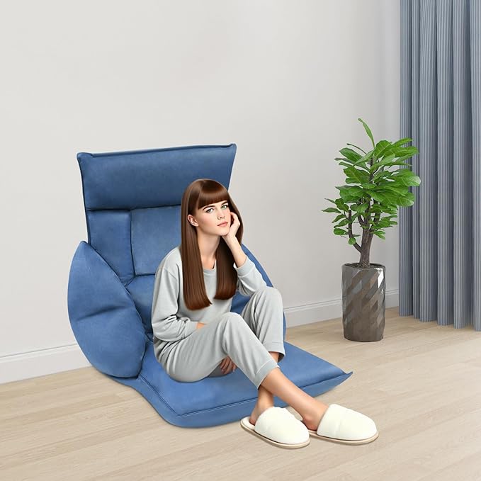 Eapmic Floor Chair, Lazy Sofa, Folding Chair Bed with 5-Position Adjustable Headrest & Backrest, Indoor Chaise Lounger, Gaming Recliner for Reading Gaming Meditation Living Bedroom (Navy Blue)