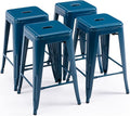 Vogue Furniture Direct 24" Bar Stools Backless Metal Barstools Indoor-Outdoor Counter Height Stools with Square Seat, Set of 4 (Deep Blue)
