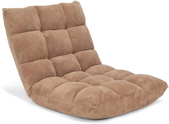 S AFSTAR Cushioned Floor Chair, 14-Position Adjustable Padded Lazy Recliner with Comfortable Back Support and Skin-Friendly Cover, Great for Reading, Playing Game, Meditating (Beige)