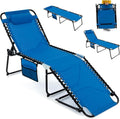 Giantex Patio Lounge Chairs for Outside - Folding Tanning Chair w/Headrest, 4 Adjustable Positions, Side Pocket, Outdoor Chaise Lounge for Camping, Pool, Sunbathing Beach Chair, Navy
