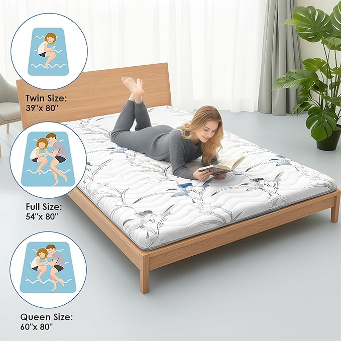 Japanese Floor Mattress, 3.5" Thicken Ink Wash Floral Pattern Portable Futon Mattress, 100% High-Density Foam Tatami Mat Sleeping Pad for Camping Guest Room Dormitory RV, White, Twin