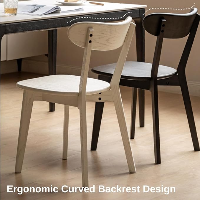 Hymus 100% Solid Oak Wood Dining Room Chairs - Practical Kitchen Chairs for Dining Room, Kitchen, Living Room (1, White)