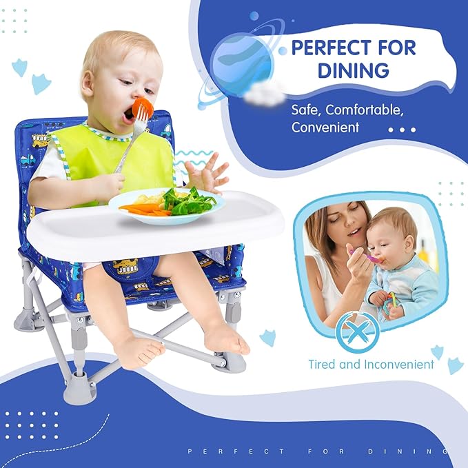 Furmubei Portable Baby Booster Seat with Tray, Toddler Booster seat for Dining, Camping, Travel, Baby Beach Chair 6 Months to 3 Years Old Indoor Outdoor Use CH2406