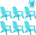 FUNBERRY Folding Adirondack Chair Set of 6, All Weather HDPE Fire Pit Chairs with Cup Holder for Outdoor